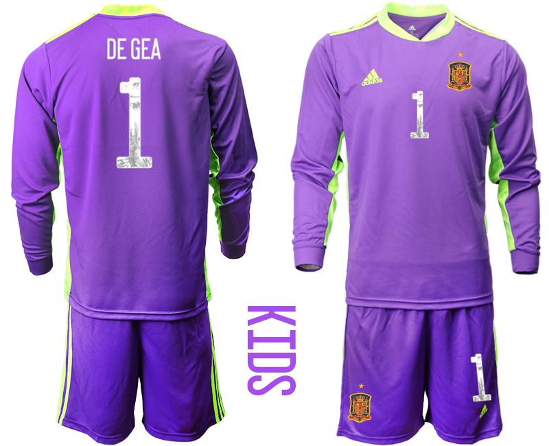 Youth 2021 World Cup National Spain purple long sleeved Goalkeeper #1 Soccer Jerseys